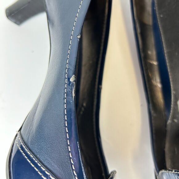 Joan & David Presley Navy Blue Leather Patent Leather Loafer Style Pumps Size 9M - Picture 10 of 15